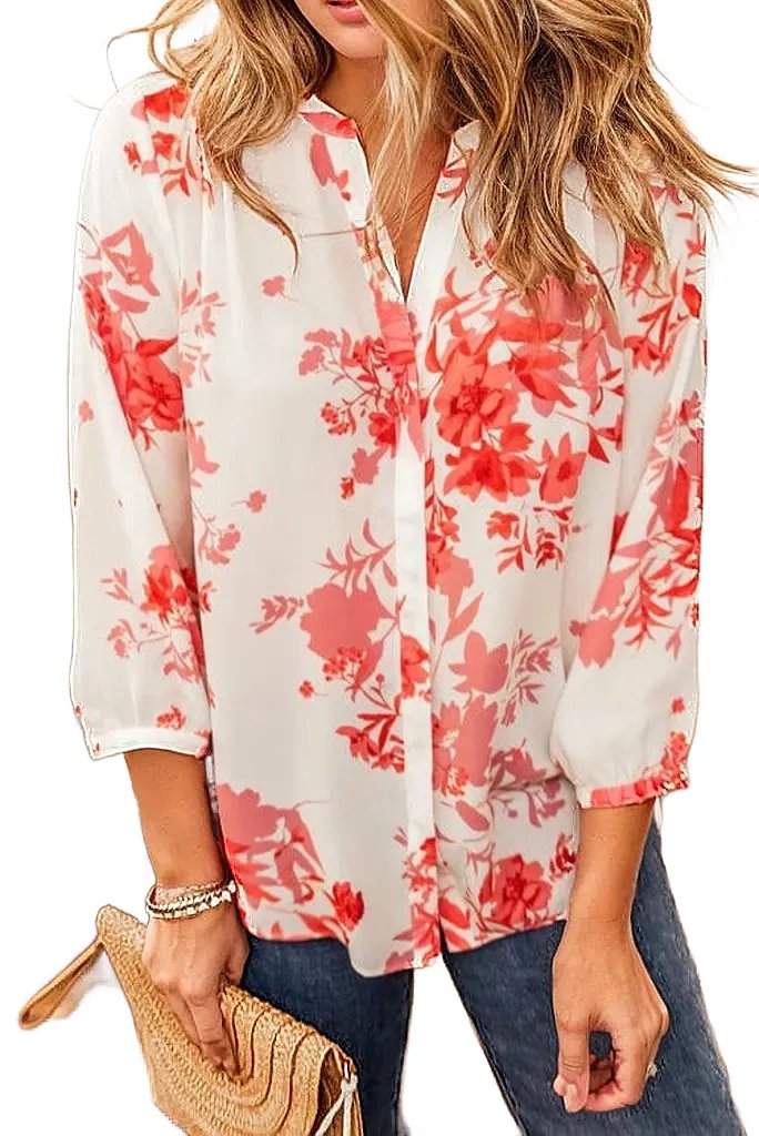 Pre-Order Floral Notched Long Sleeve Blouse
