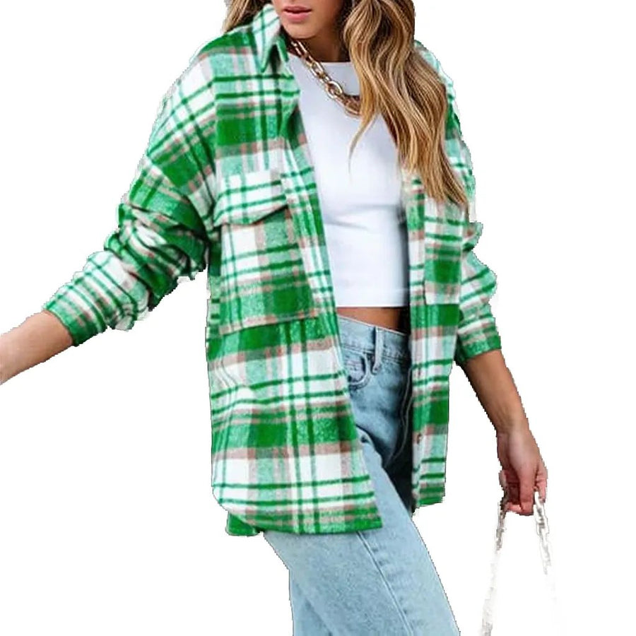 Pre-Order Plaid High-Low Collared Neck Jacket with Pockets