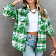 Pre-Order Plaid High-Low Collared Neck Jacket with Pockets