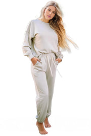 PRE-ORDER Round Neck Dropped Shoulder Top and Pants Lounge Set