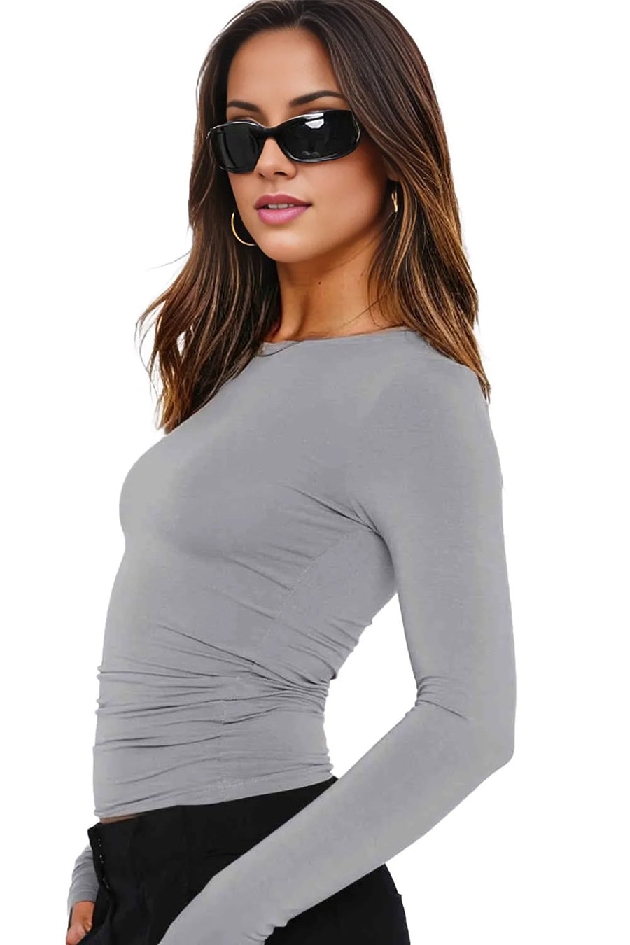 Trendsi Pre- Order Round Neck Long-Sleeve Top