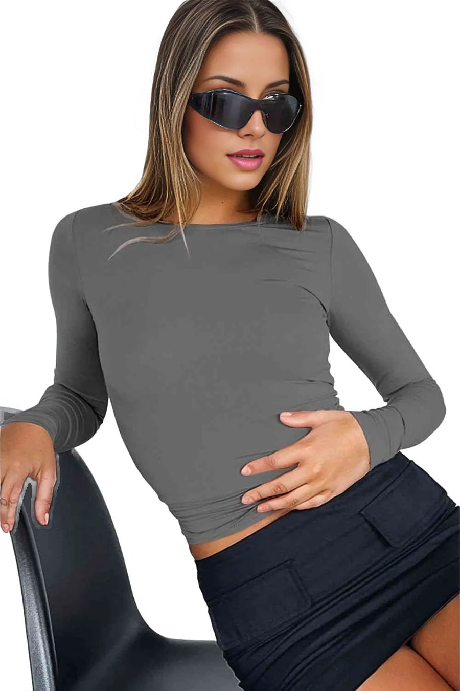 Trendsi Pre- Order Round Neck Long-Sleeve Top