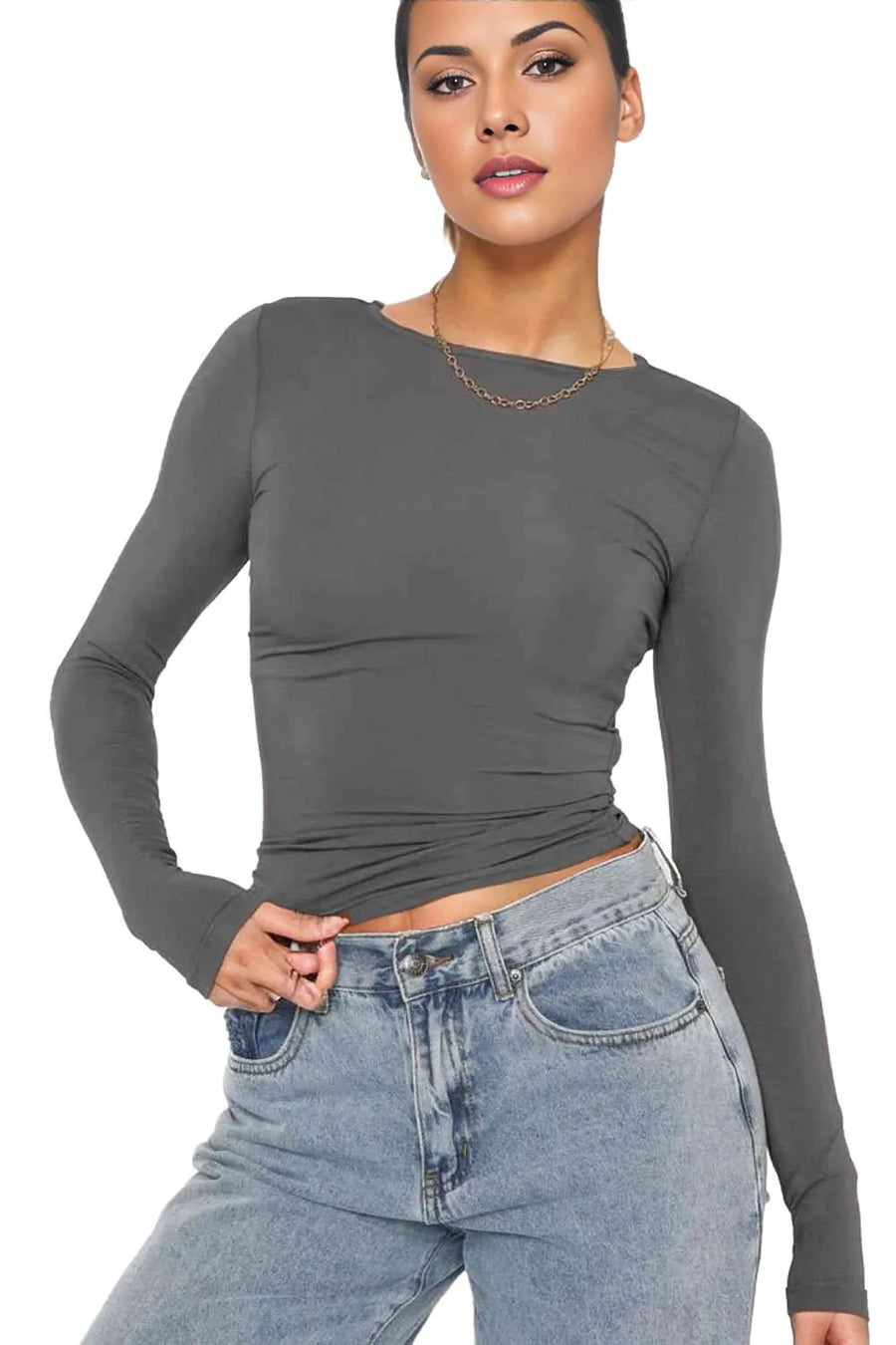 Trendsi Pre- Order Round Neck Long-Sleeve Top