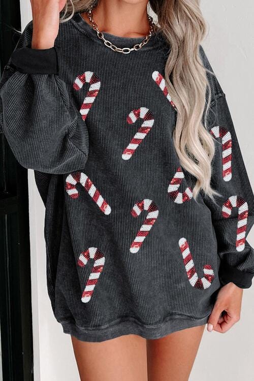 Pre-Order Sequin Candy Cane Round Neck Sweatshirt