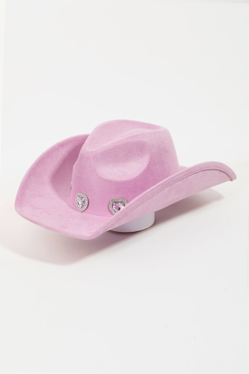 Trendsi Hats Pu / One Size Fame Rhinestone Pave Heart Cowboy Hat