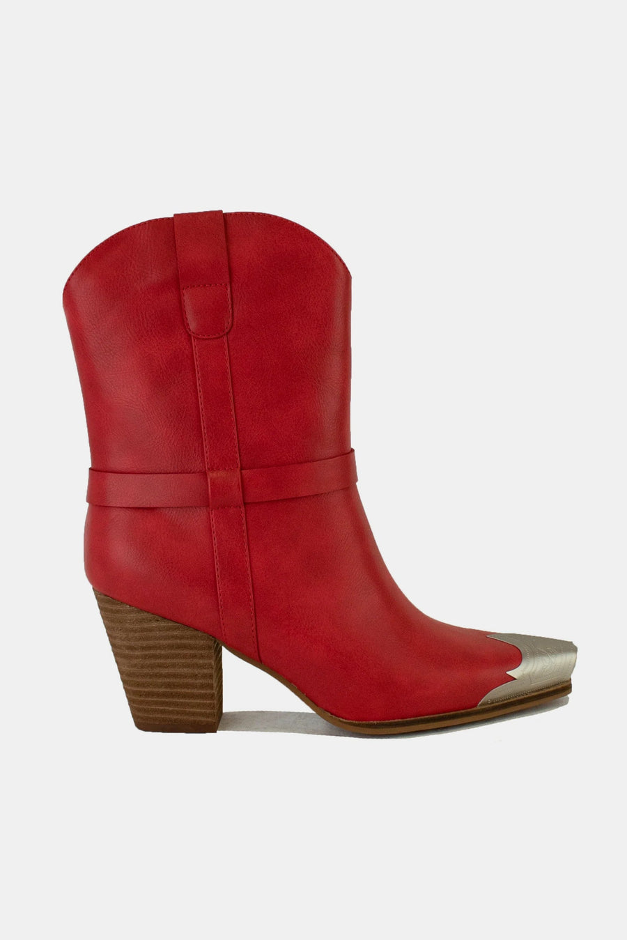Trendsi Red / 6 Beast Fashion Faux Leather Metal Toe Ankle Boots