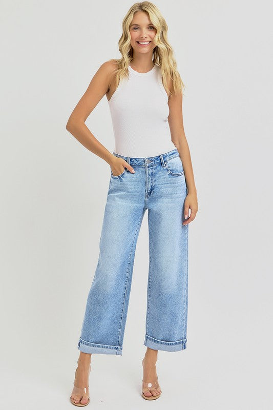 Trendsi RISEN Full Size Ankle Wide Leg Cuffed Jeans Plus Size