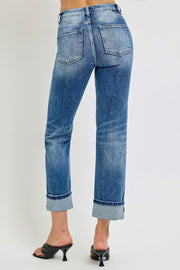 Trendsi RISEN Full Size High Rise Crop Straight Roll Up Jeans