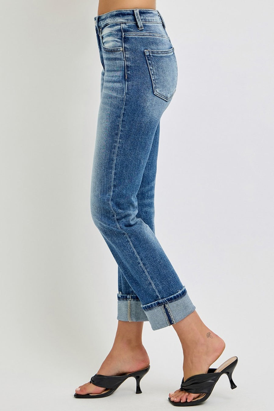 Trendsi RISEN Full Size High Rise Crop Straight Roll Up Jeans