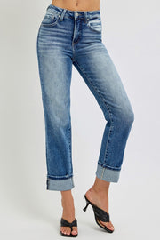 Trendsi RISEN Full Size High Rise Crop Straight Roll Up Jeans