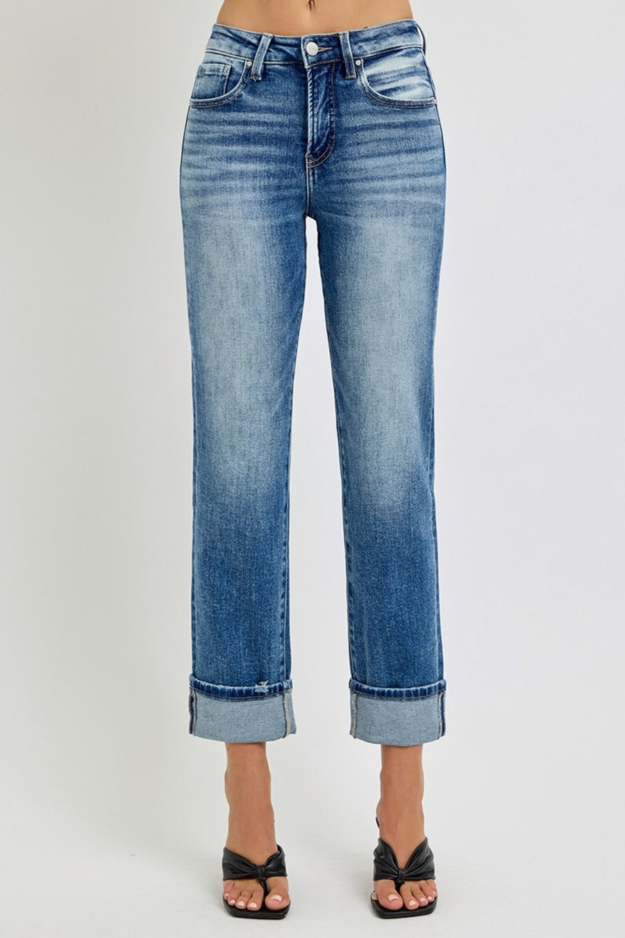 Trendsi RISEN Full Size High Rise Crop Straight Roll Up Jeans