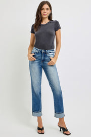 Trendsi RISEN Full Size High Rise Crop Straight Roll Up Jeans