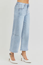 Trendsi RISEN Full Size High Rise Seamed Detail Wide Leg Crop Jeans