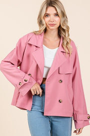 Trendsi Rose / S/M Mittoshop Double Breasted Long Sleeve Trench Coat Jacket