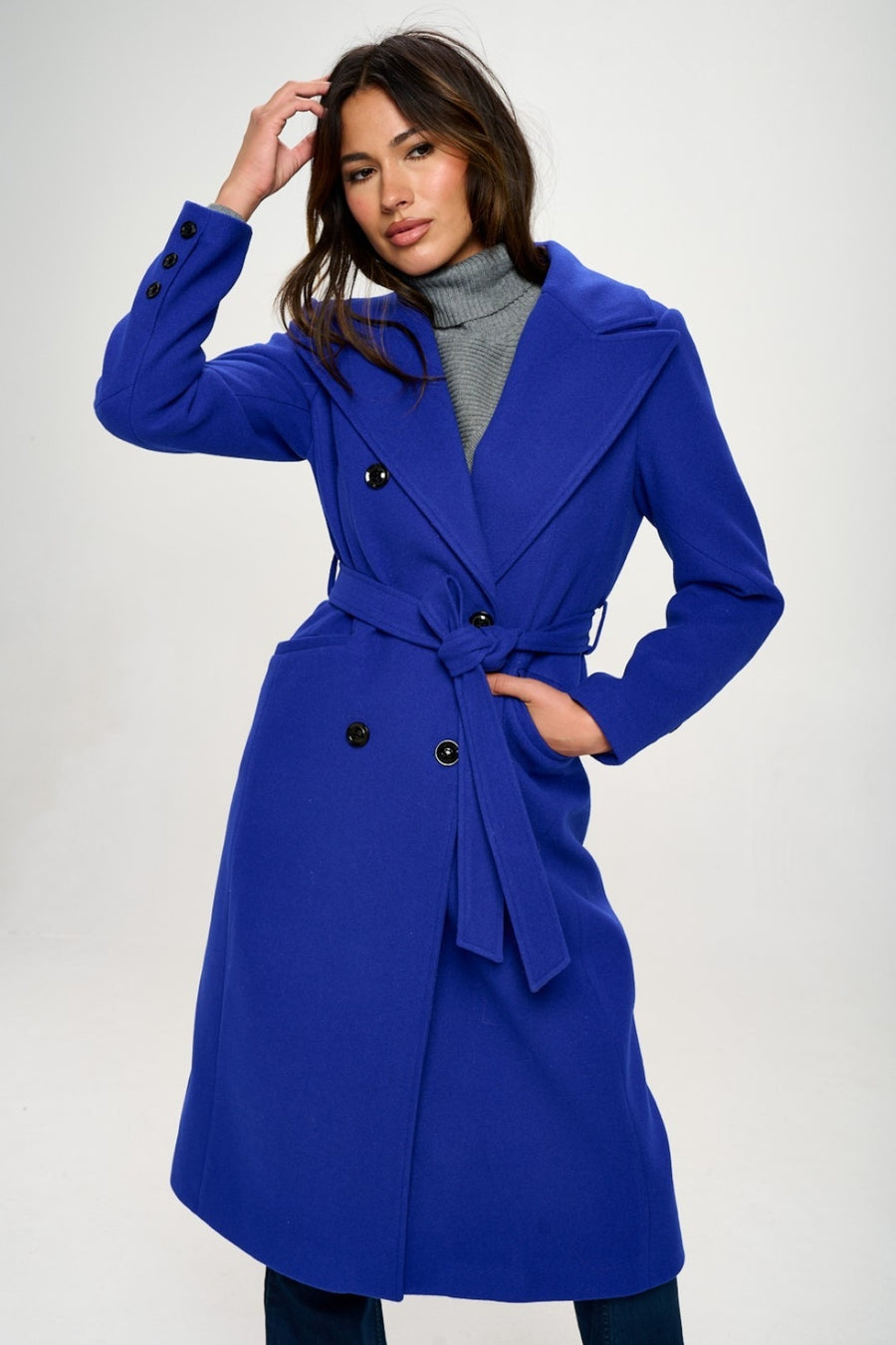 Trendsi Royal Blue / S Coalition LA Double-Breasted Longline Coat with Belt