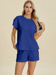 Trendsi Royal Blue / S Double Take Full Size Texture T-Shirt and Shorts Set