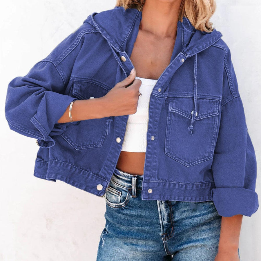 Trendsi Royal  Blue / S PRE-ORDER Hooded Dropped Shoulder Denim Jacket