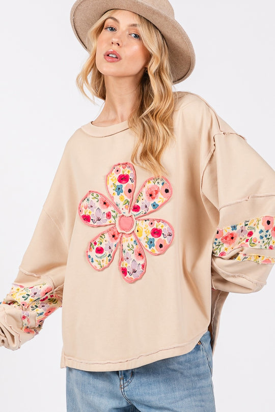 Trendsi SAGE + FIG Daisy Patch Applique Long Sleeve Sweatshirt