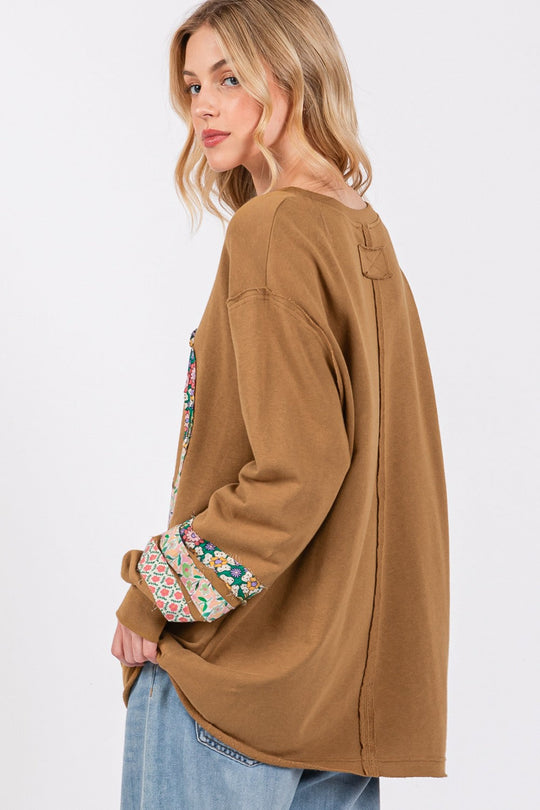 Trendsi SAGE + FIG Peace Applique Patch Long Sleeve Top