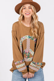 Trendsi SAGE + FIG Peace Applique Patch Long Sleeve Top