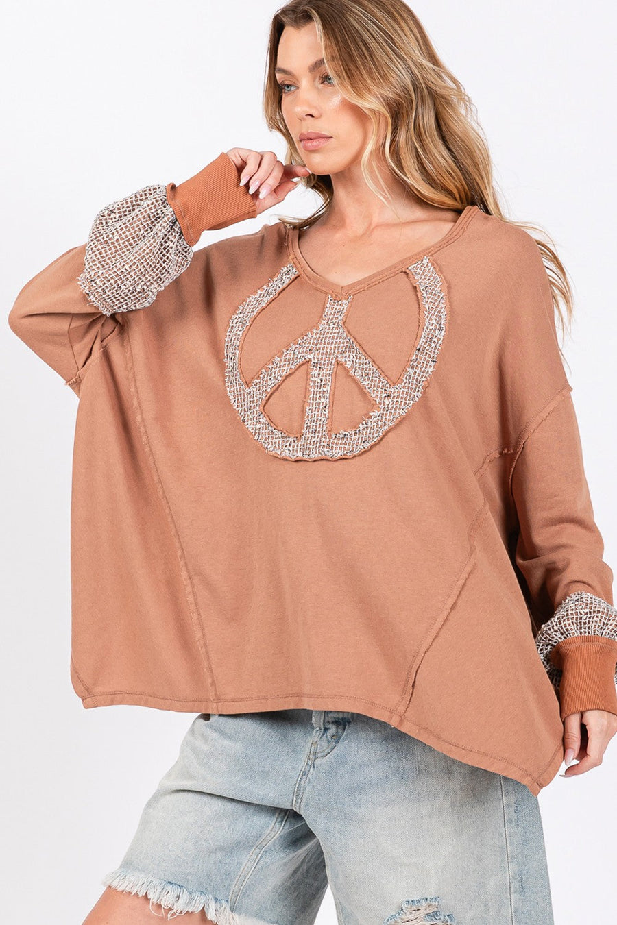 Trendsi SAGE + FIG Peace Sign Mineral Wash Terry Top