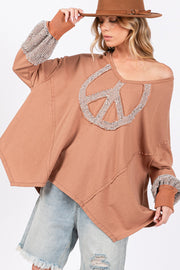 Trendsi SAGE + FIG Peace Sign Mineral Wash Terry Top