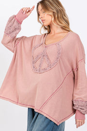 Trendsi SAGE + FIG Peace Sign Mineral Wash Terry Top