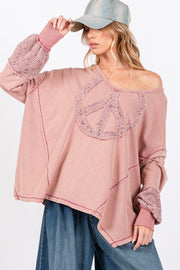 Trendsi SAGE + FIG Peace Sign Mineral Wash Terry Top