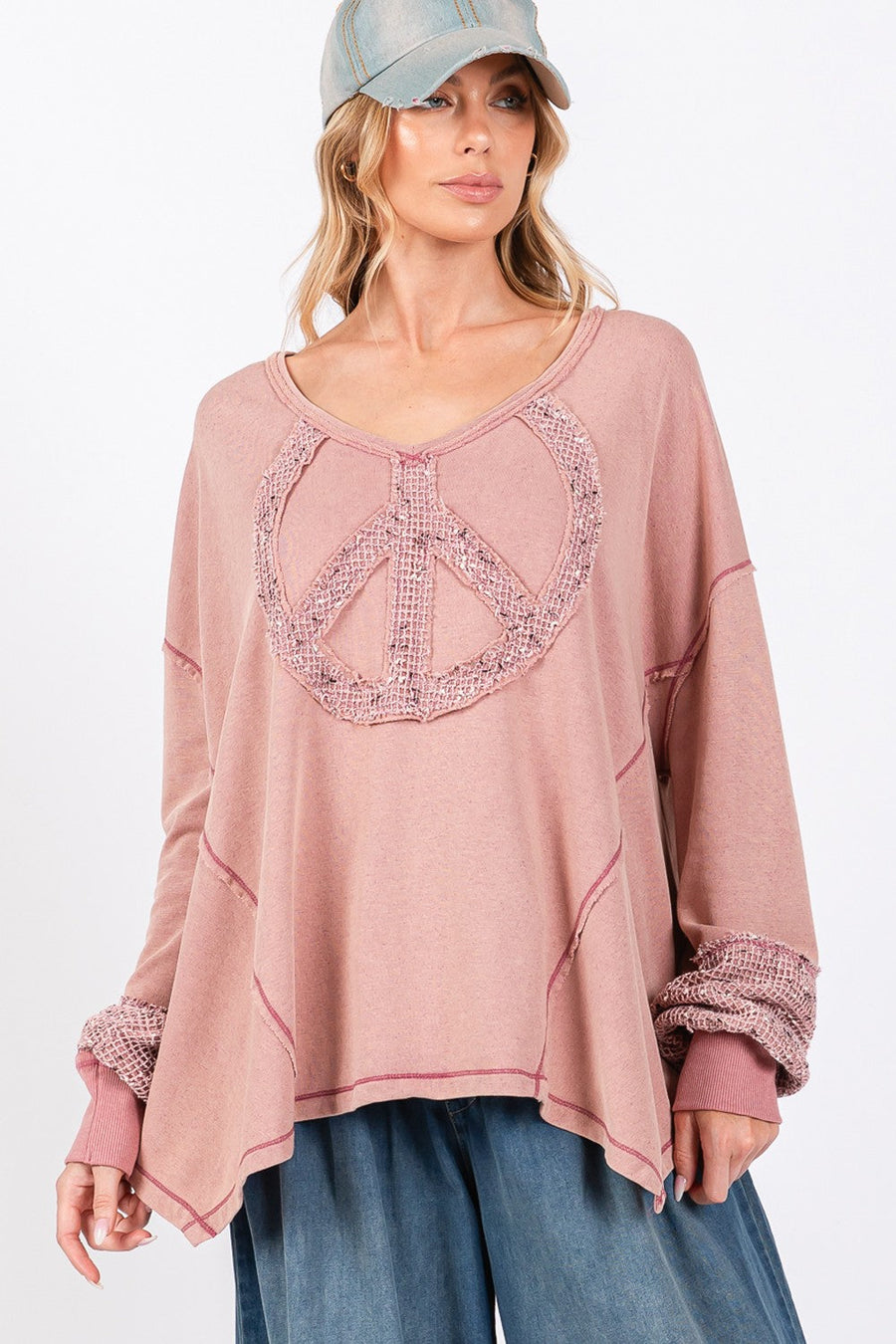 Trendsi SAGE + FIG Peace Sign Mineral Wash Terry Top