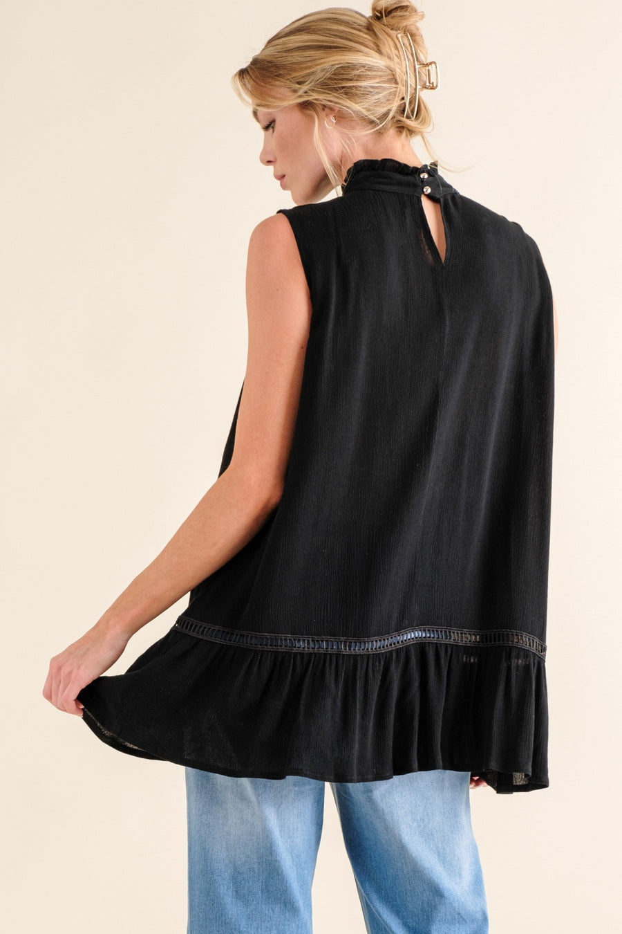 Trendsi Shirts And The Why Lace Detail Sleeveless Ruffled Top