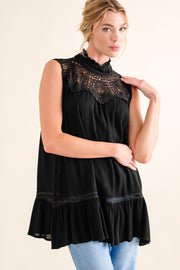 Trendsi Shirts And The Why Lace Detail Sleeveless Ruffled Top