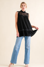 Trendsi Shirts And The Why Lace Detail Sleeveless Ruffled Top