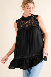 Trendsi Shirts Black / S And The Why Lace Detail Sleeveless Ruffled Top