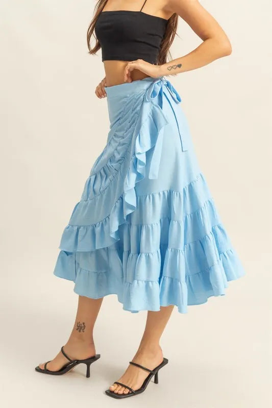 Trendsi Shirts HYFVE Ruffled Tiered High Waist Skirt