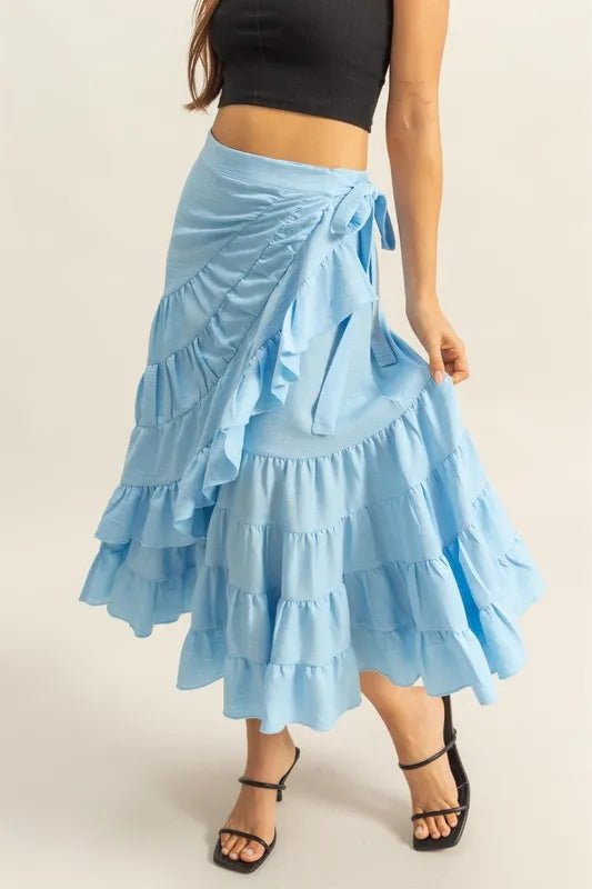 Trendsi Shirts Pastel  Blue / S HYFVE Ruffled Tiered High Waist Skirt