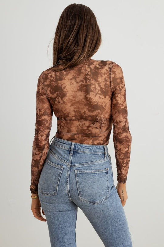 Dahlia Abstract Mesh Lace-Up Long Sleeve Bodysuit