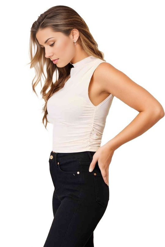 Basic Bae Mock Neck Ruched Cropped Tank