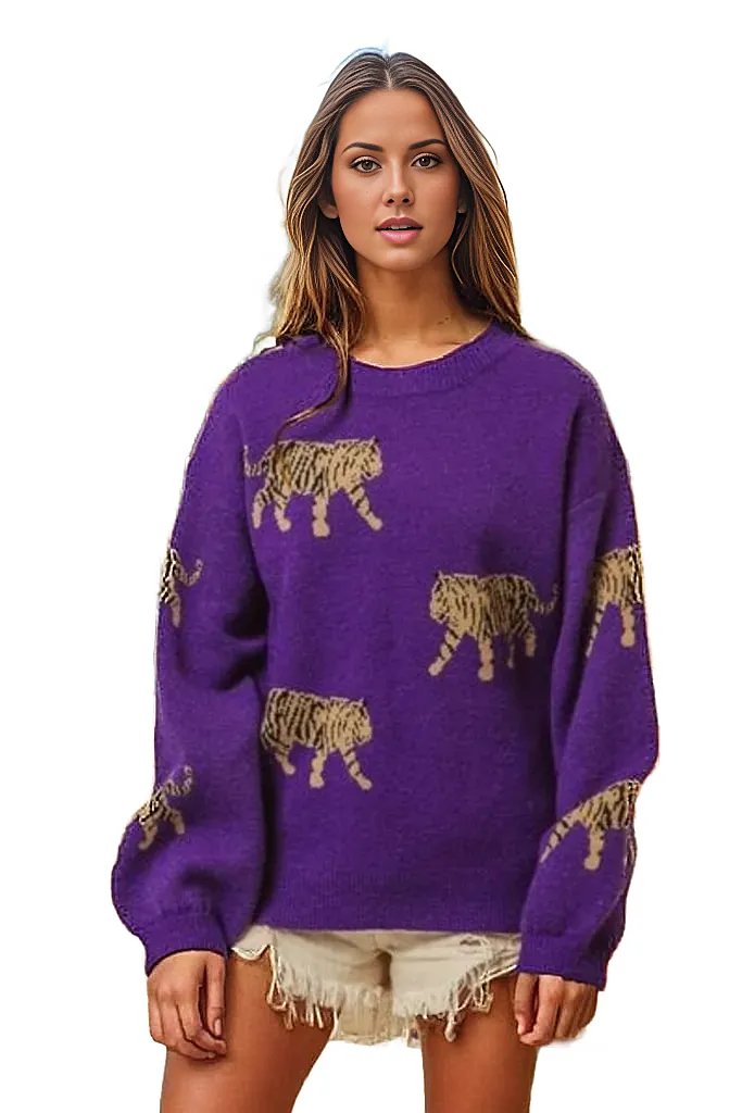 Shirts & Tops BiBi Tiger Pattern Long Sleeve Sweater