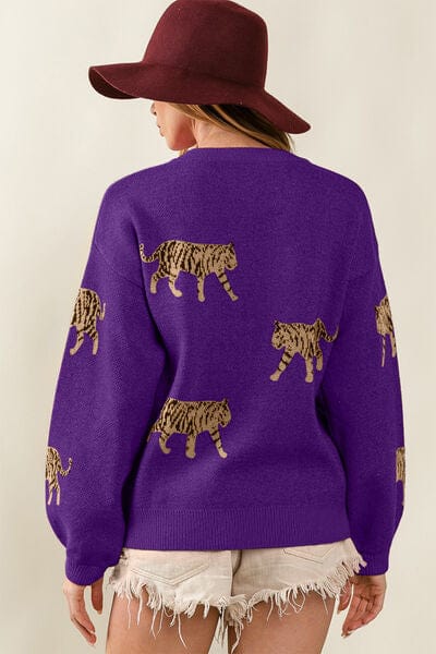 Shirts & Tops BiBi Tiger Pattern Long Sleeve Sweater