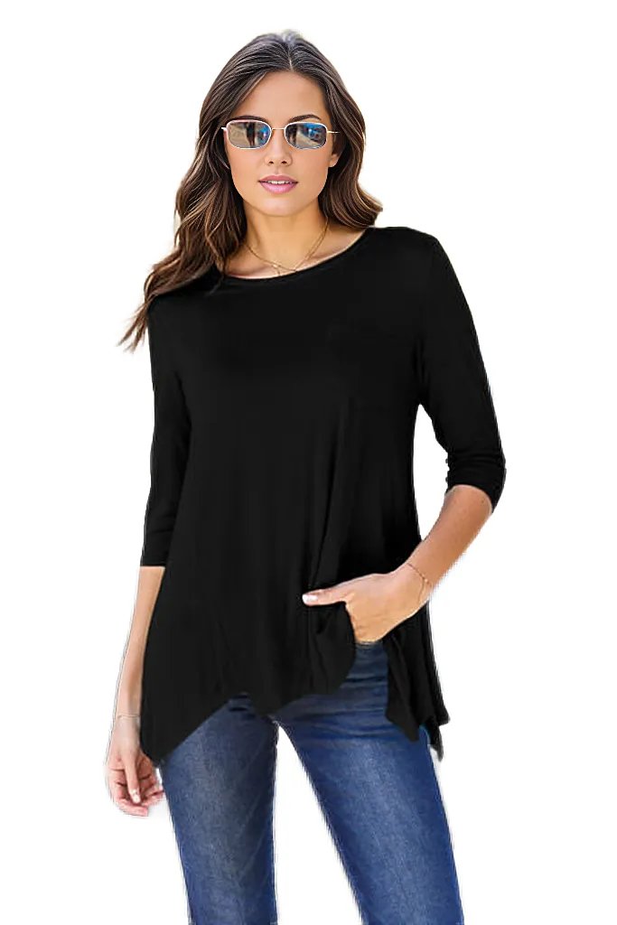 Trendsi Shirts & Tops Black / S Basic Round Neck Pocketed T-Shirt