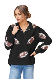 Shirts & Tops Black / S Double Take Full Size Sequin Football Half Zip Long Sleeve Sweatshirt