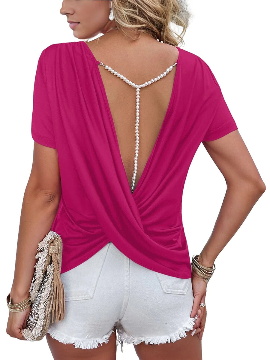PRE-ORDER Beads Trim Back Twisted Blouse