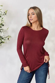 Shirts & Tops Culture Code Full Size Drawstring Round Neck Long Sleeve Top