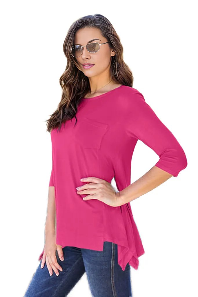 Trendsi Shirts & Tops Deep Rose / S Basic Round Neck Pocketed T-Shirt