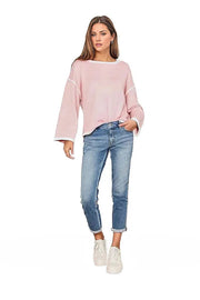 Trendsi Shirts & Tops Double Take Contrast Detail Dropped Shoulder Knit Top