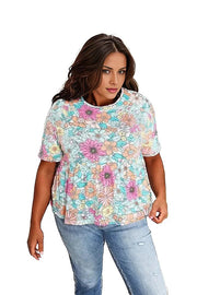 Double Take Floral Round Neck Babydoll Top