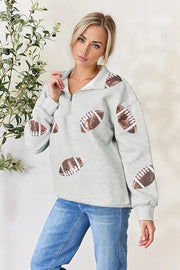 Shirts & Tops Double Take Full Size Sequin Football Half Zip Long Sleeve Sweatshirt