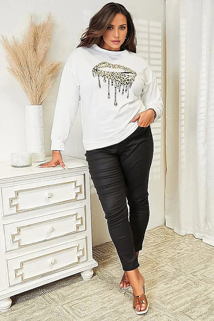 Double Take Graphic Dropped Shoulder Round Neck Sweatshirt