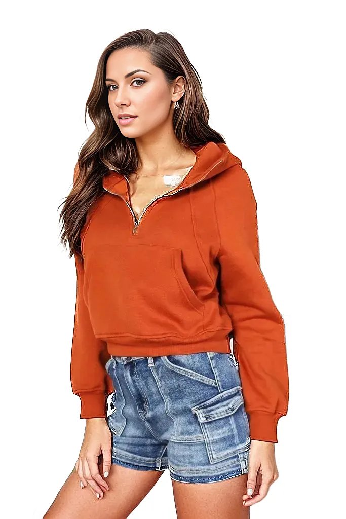 Double Take Half-Zip Long Sleeve Hoodie