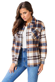 Double Take Plaid Button Front Shirt Jacket with Breast Pockets